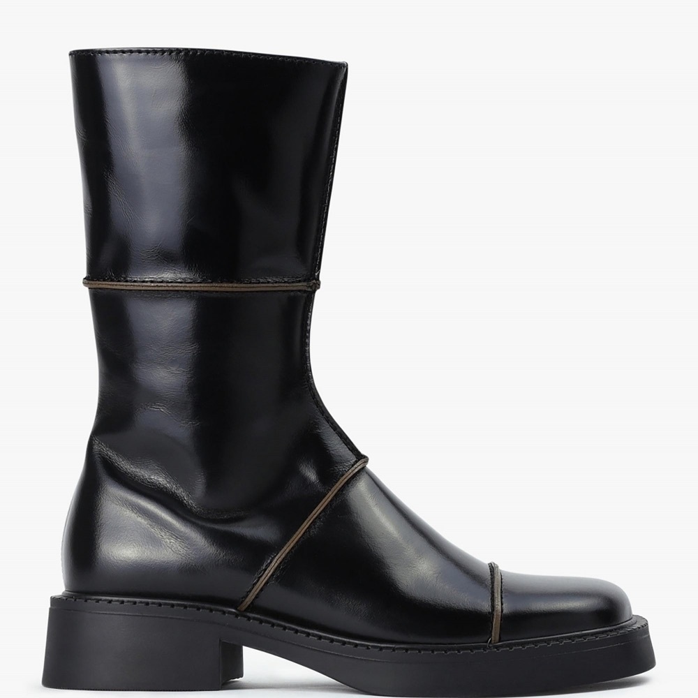 Miista Black Dahlia Black Leather Square Toe Calf Boots